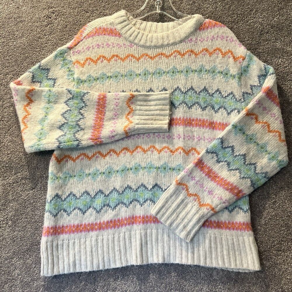 American Eagle Womens XS Fair Isle Sweater Pastel Knit Crewneck Geometric